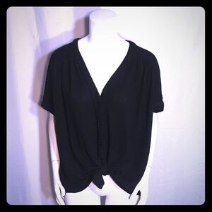 NWT Magnolia black button down knot top
